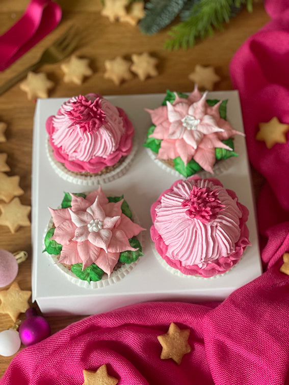 Cupcake-4er-Set: Winterhaube & Weihnachtsstern