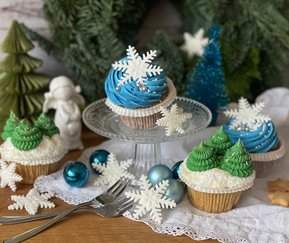 Cupcake-4er-Set: Schneeflocken & Bäumchen