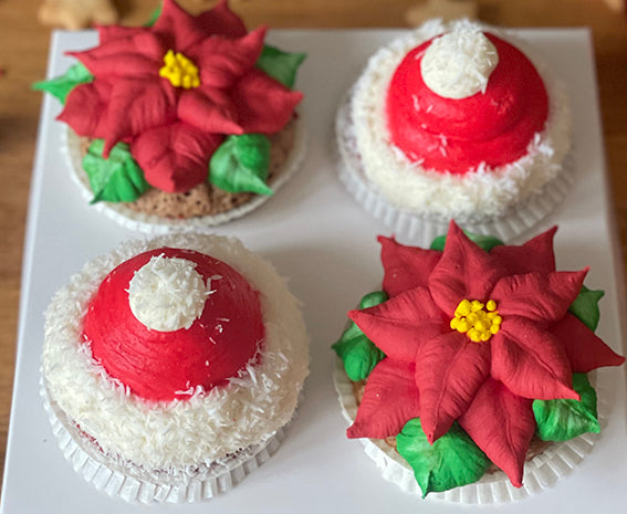 Cupcake-4er-Set: Weihnachtsstern & Weihnachtsmütze